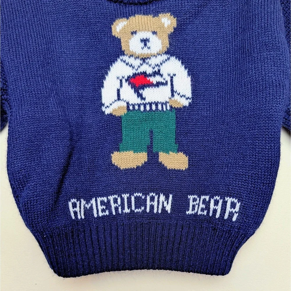 Vintage Carter's American Bear Crewneck Sweater‎ 90s Y2K Polo Infant 6-9 Months